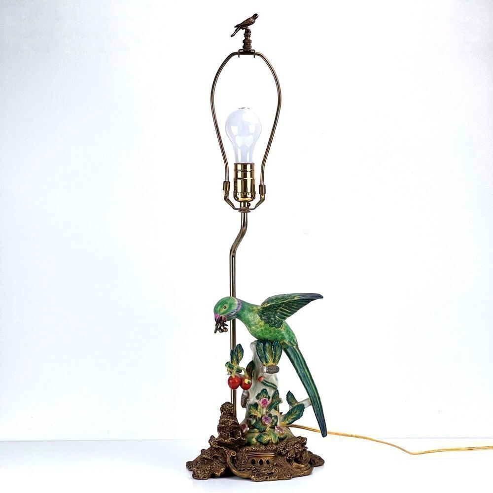 United Wilson Parrot Hand Painted Porcelain Table Lamp on Bronze Bases 1897